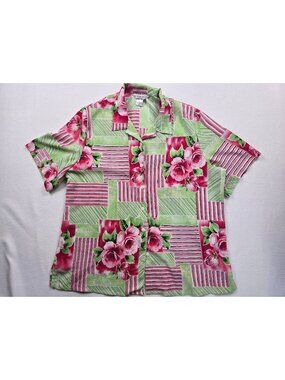 Allison Daley Floral Button-Down Short Sleeve Shirt Womens Size 16 Pink XL